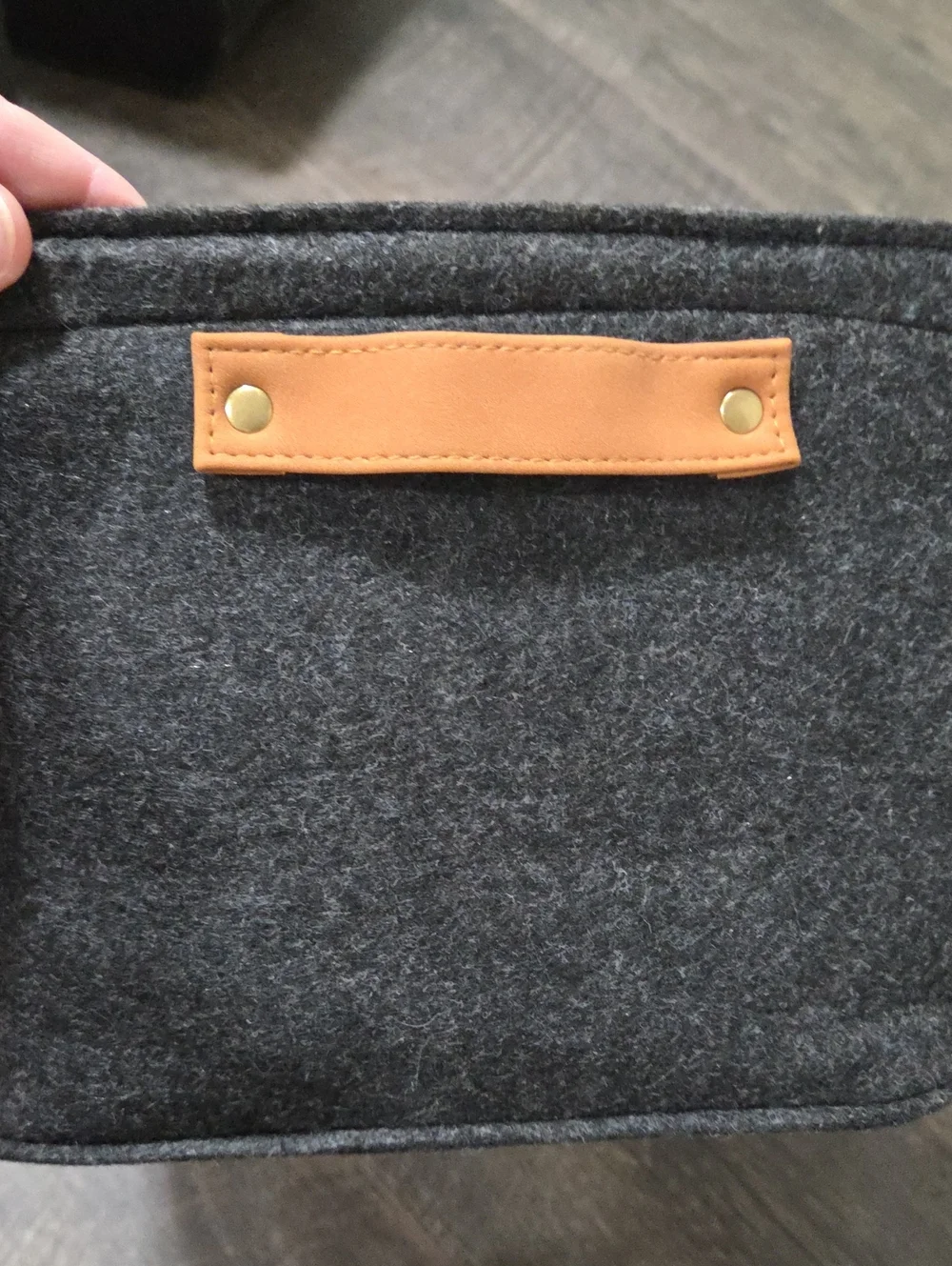 Gray Felt Storage Bins with Tan Leather Handles - Set of 4